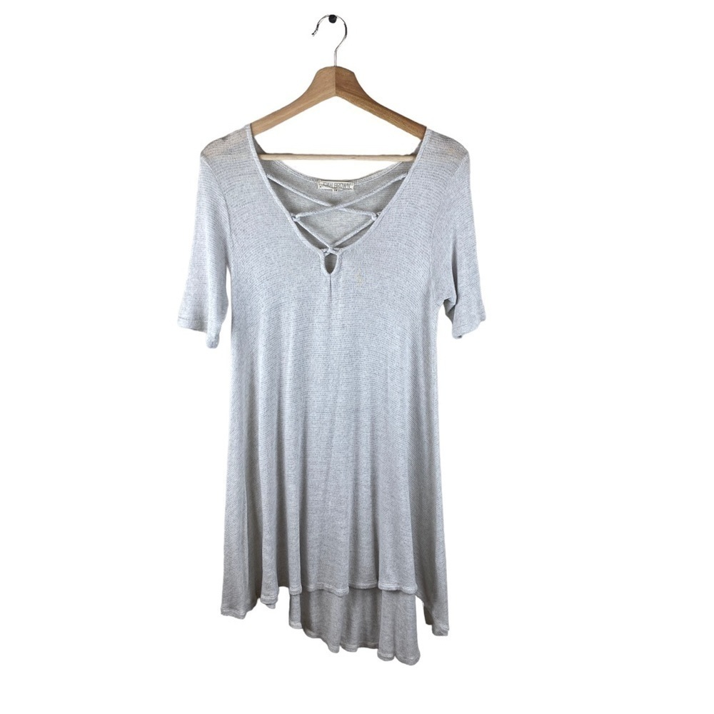Joah Brown Short Sleeve Lace Up Tunic Size S/M